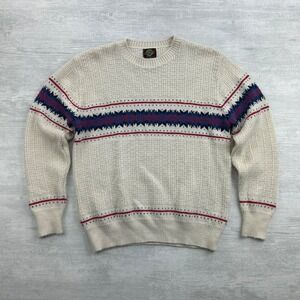 Vintage 90s Iredell County Sweater Size Large White Geometric Striped Pull Over